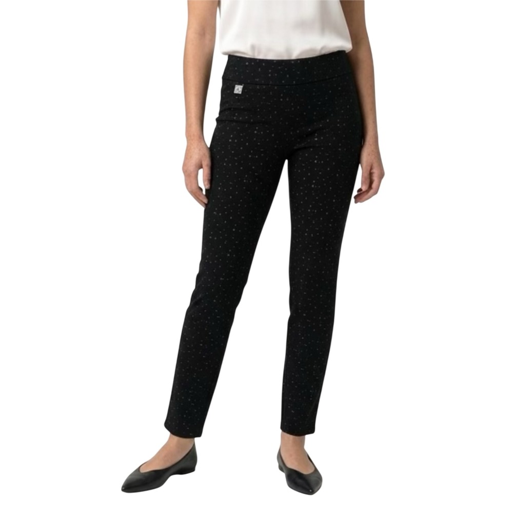Joseph Ribkoff Black Metallic Dash Slim Pull‎ On Pants Size 8 Made in Canada